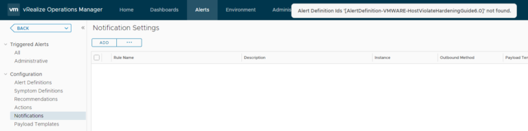 vROPS Notifications list empty??