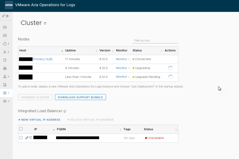Troubles upgrading Log Insight to 8.12