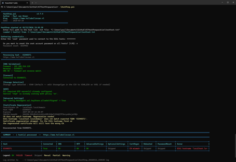 Automating ESXi Host Preparation and Commissioning for VCF 9 with PowerShell